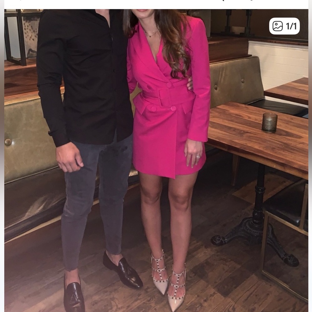 Zara Fuschia belted Blazer mini Dress XS | structured Statement Dress